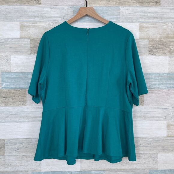 Eloquii Cut Out Peplum Blouse Green Stretch Ponte Knit Womens Plus Size 18 - Picture 3 of 10